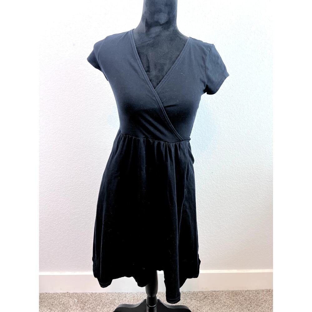 Lovely PACT Organic Cotton Fit & Flare Crossover Dress Black XS